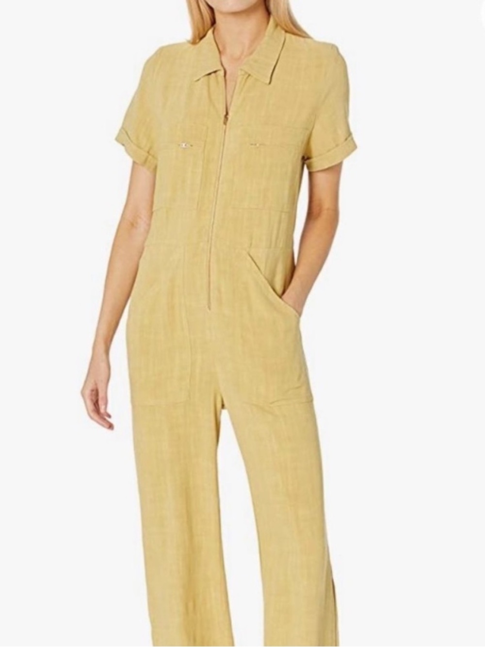 Free People Rachel Pally Linen Rocco Jumpsuit Mustard Yellow Utilitarian